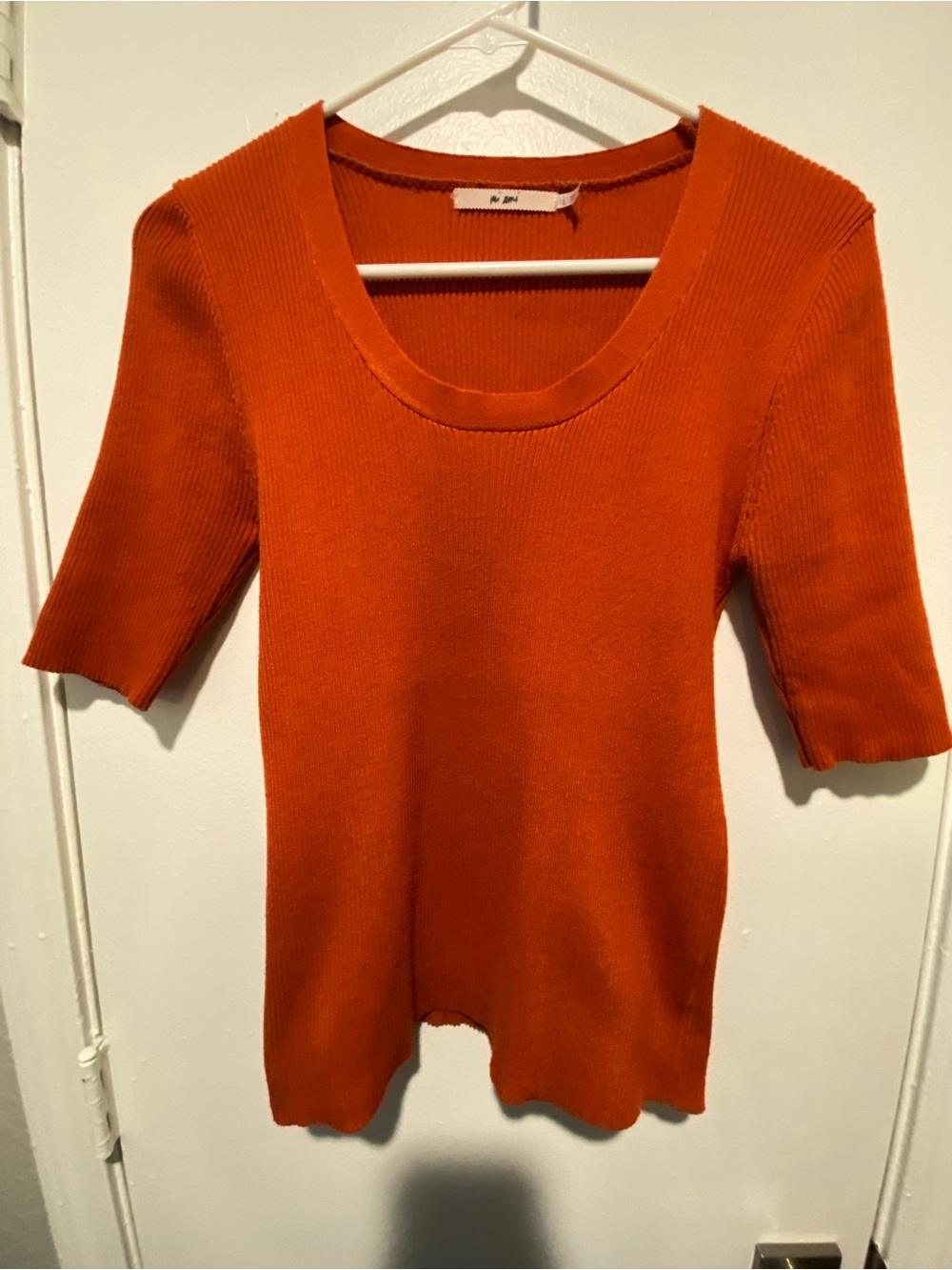 Orange Scoop Neck Ribbed Sweater